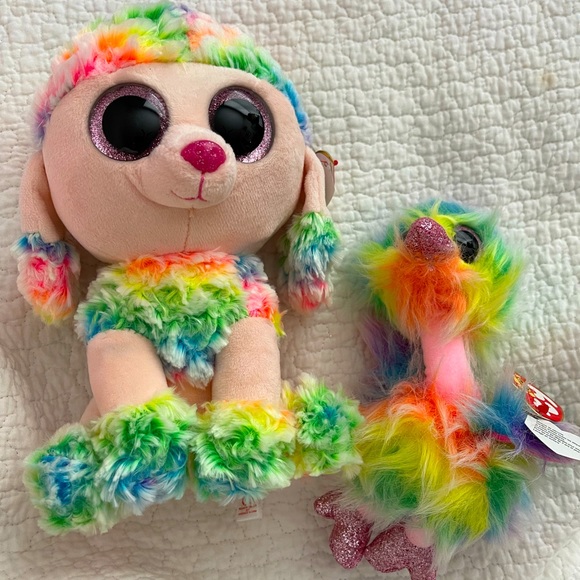 Ty medium rainbow dog and rainbow regular ostrich bird bundle - Picture 1 of 5